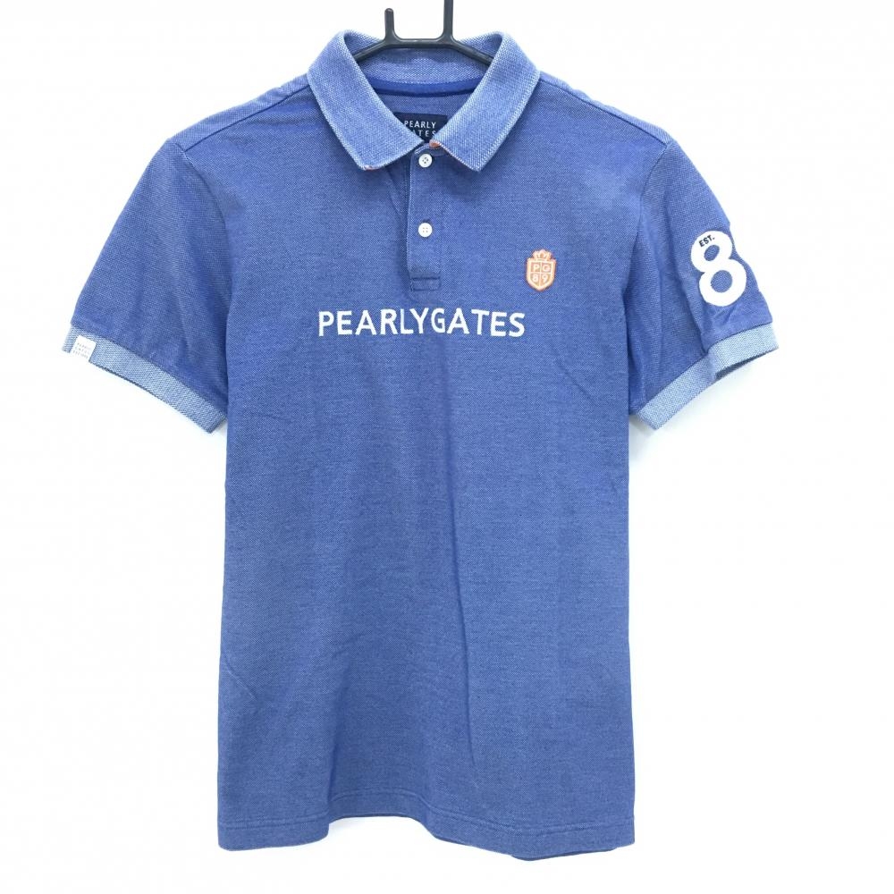 パーリーゲイツ 半袖ポロシャツ ブルー系 ロゴ白 メンズ 4(M) ゴルフウェア PEARLY GATES