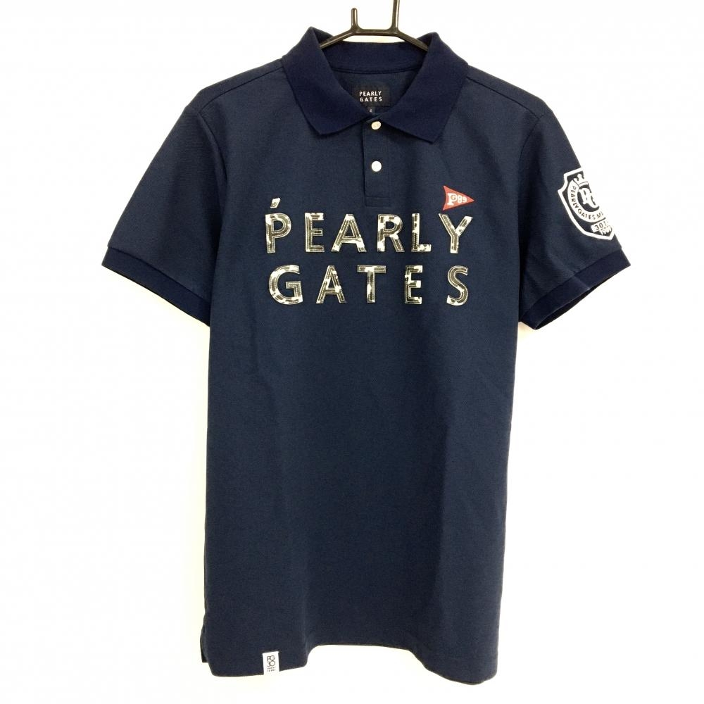 【美品】パーリーゲイツ 半袖ポロシャツ ネイビー×カーキ ロゴカモフラ柄 30周年  メンズ 6(XL) ゴルフウェア PEARLY GATES