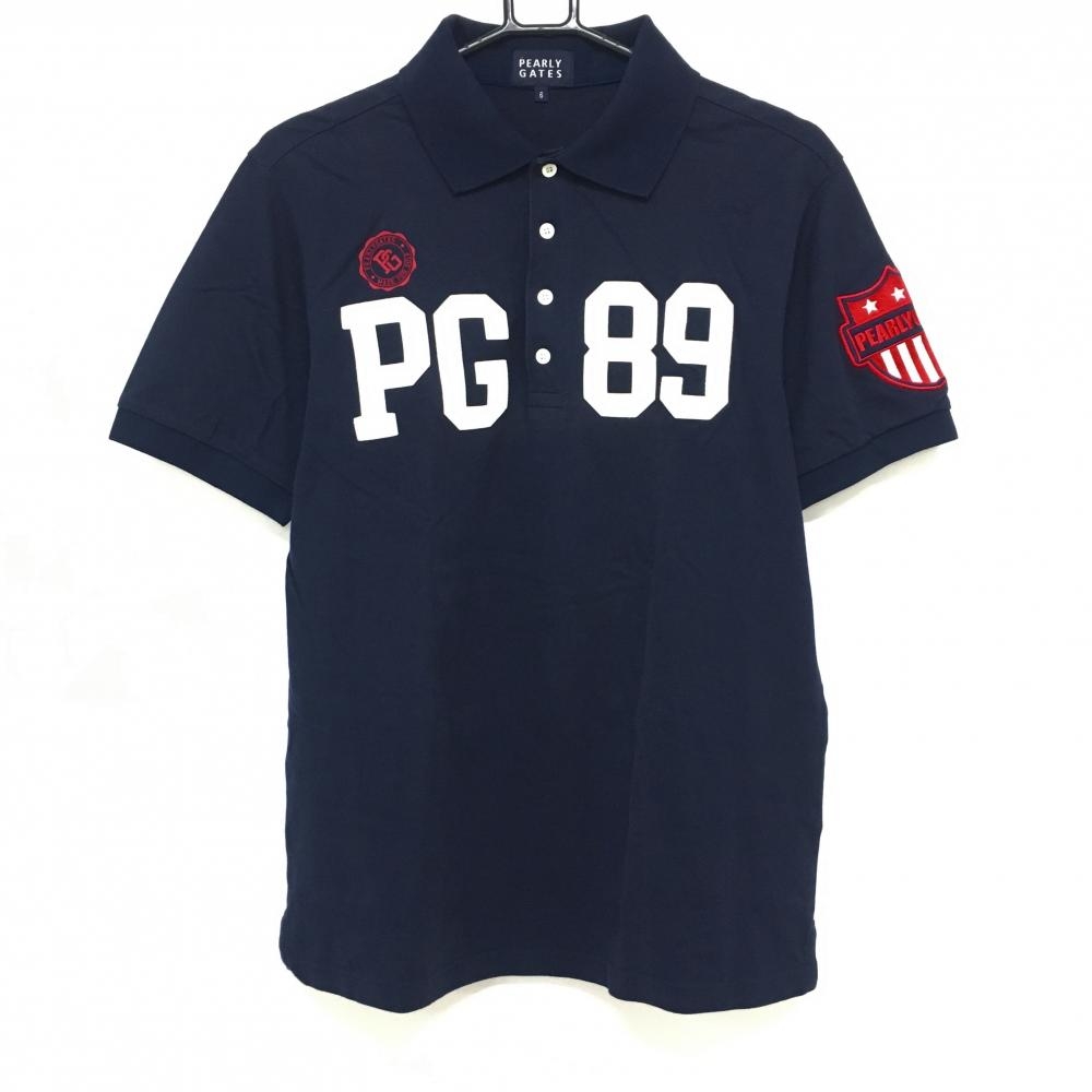 パーリーゲイツ 半袖ポロシャツ ネイビー×白 ワッペン  メンズ 6(XL) ゴルフウェア PEARLY GATES