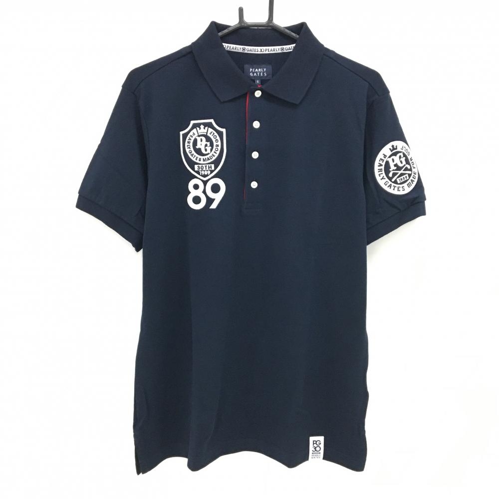 【新品】パーリーゲイツ 半袖ポロシャツ ダークネイビー×白 ロゴ刺しゅう メンズ 6(XL) ゴルフウェア PEARLY GATES