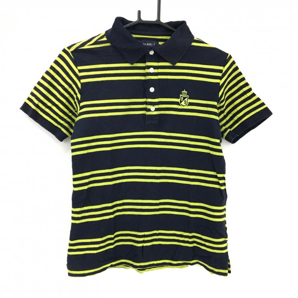 パーリーゲイツ 半袖ポロシャツ ネイビー×イエロー ボーダー メンズ 4(M) ゴルフウェア PEARLY GATES