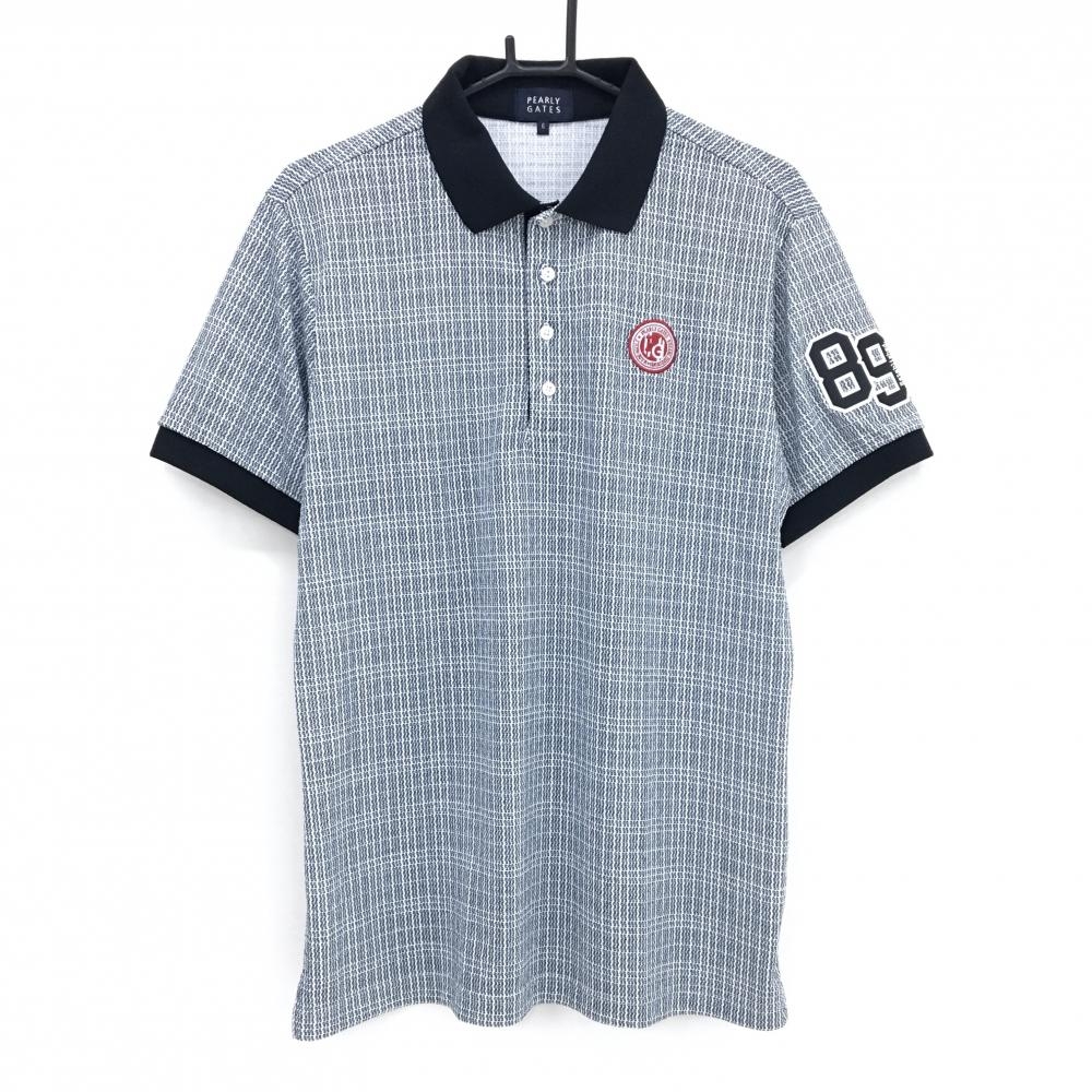【超美品】パーリーゲイツ 半袖ポロシャツ 白×ネイビー 総柄 襟裏ロゴ  メンズ 6(XL) ゴルフウェア 2024年モデル PEARLY GATES