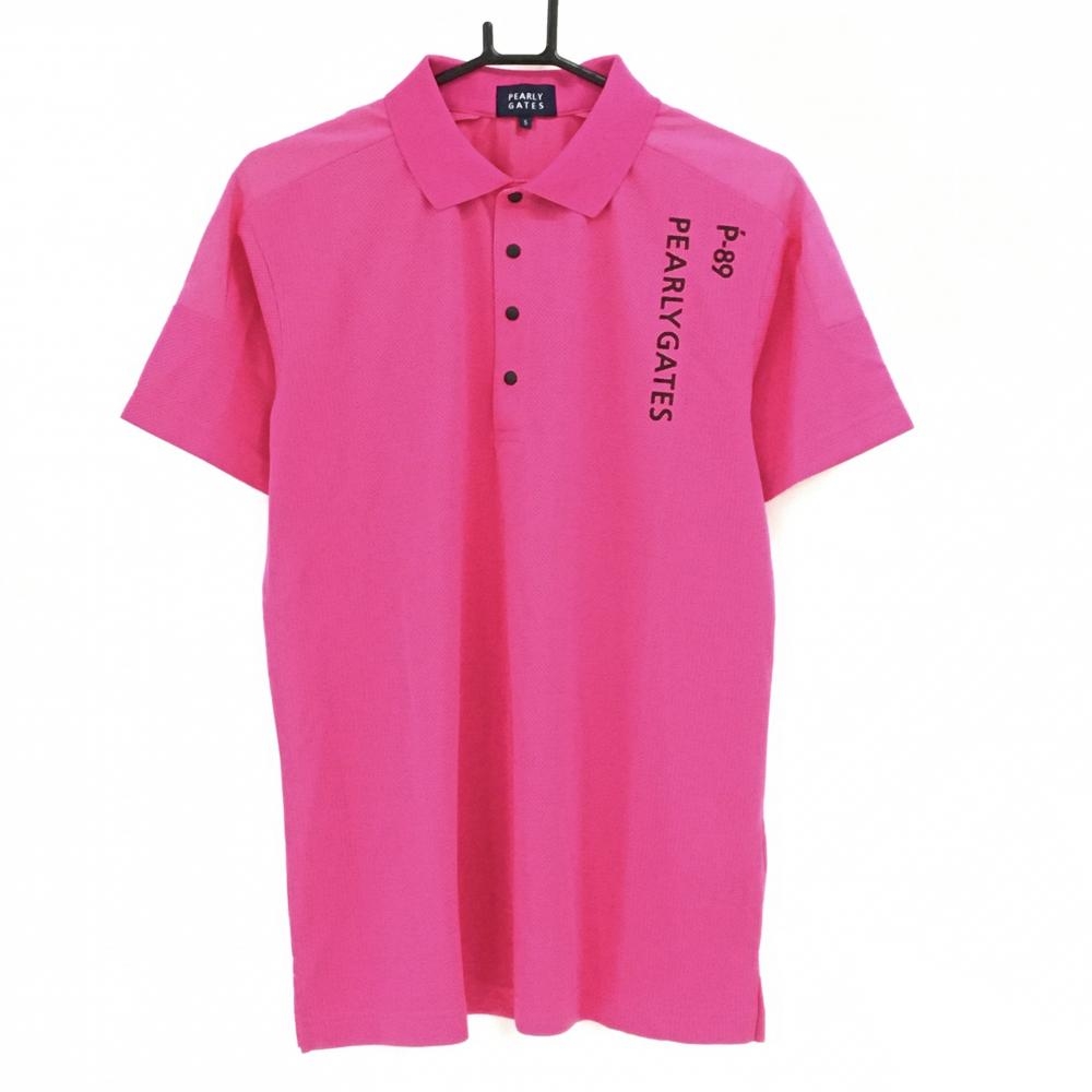 【超美品】パーリーゲイツ 半袖ポロシャツ ピンク×黒 スナップボタン ロゴプリント メンズ 5(L) ゴルフウェア PEARLY GATES