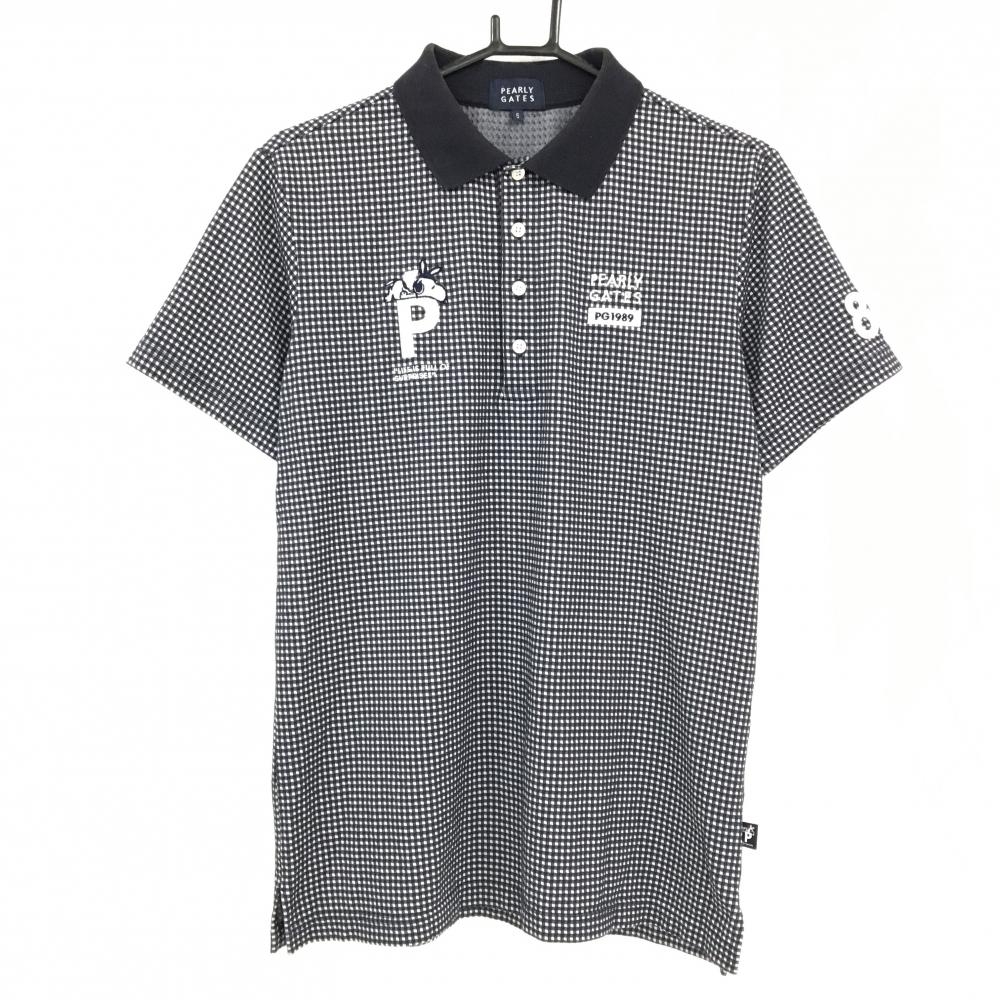 パーリーゲイツ×PEANUTS 半袖ポロシャツ 黒×白 チェック スヌーピー メンズ 5(L) ゴルフウェア PEARLY GATES