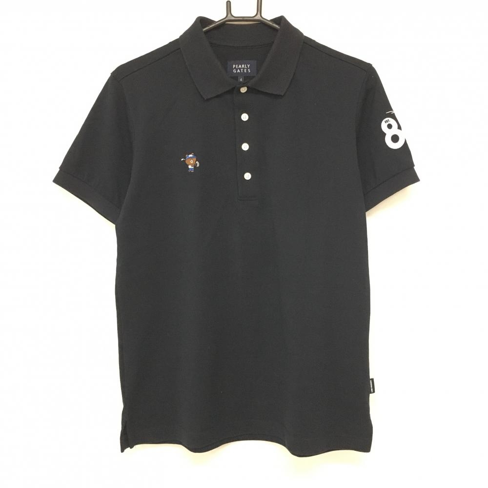 パーリーゲイツ×LINEFRIENDS 半袖ポロシャツ 黒 袖ロゴ刺しゅう  メンズ 4(M) ゴルフウェア PEARLY GATES