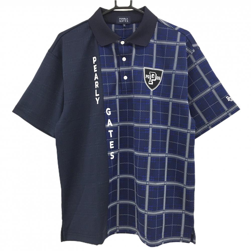 【新品】パーリーゲイツ 半袖ポロシャツ ネイビー×白 チェック メンズ 5(L) ゴルフウェア 2024年モデル PEARLY GATES