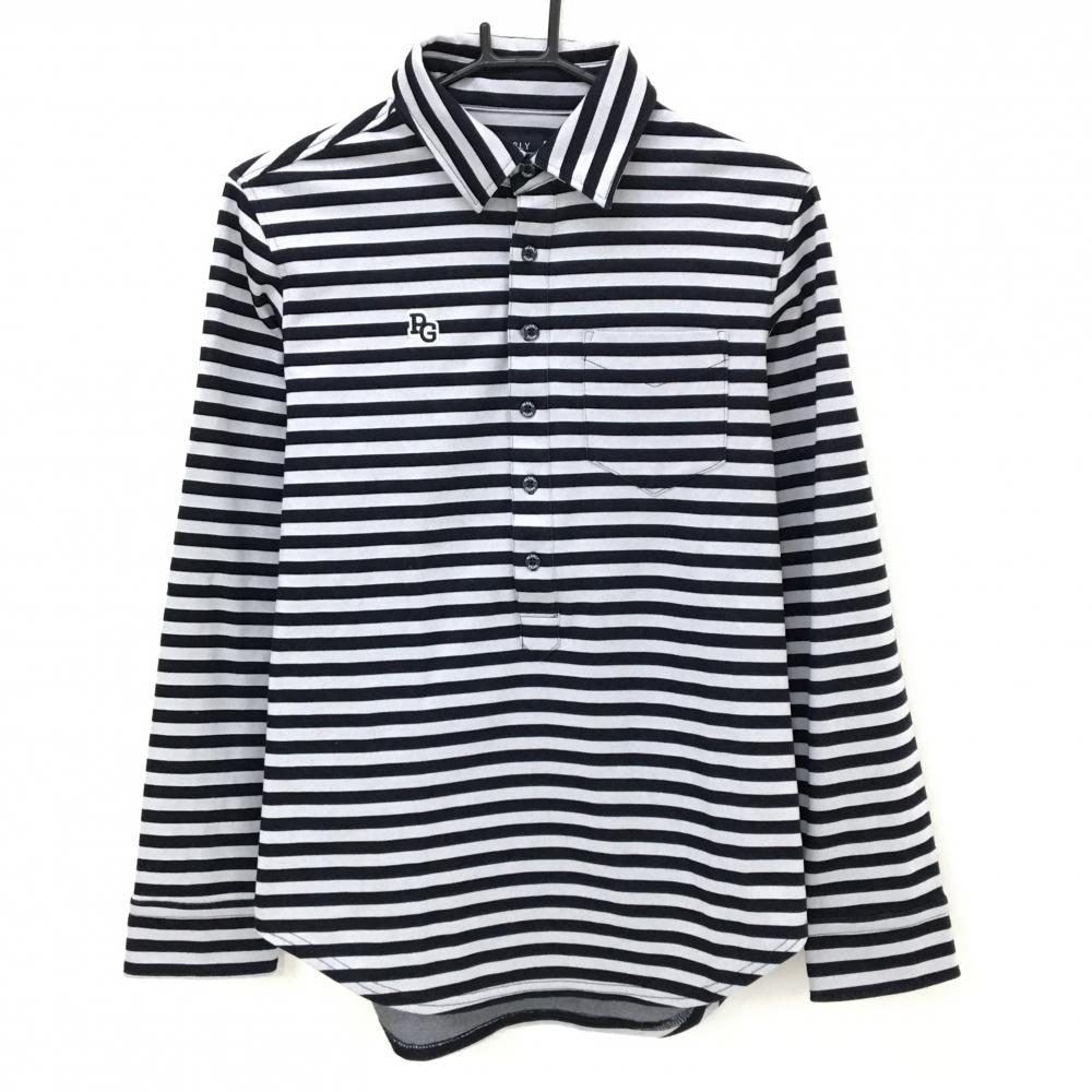 【超美品】パーリーゲイツ 長袖ポロシャツ 黒×グレー ボーダー 胸ポケット メンズ 4(M) ゴルフウェア PEARLY GATES