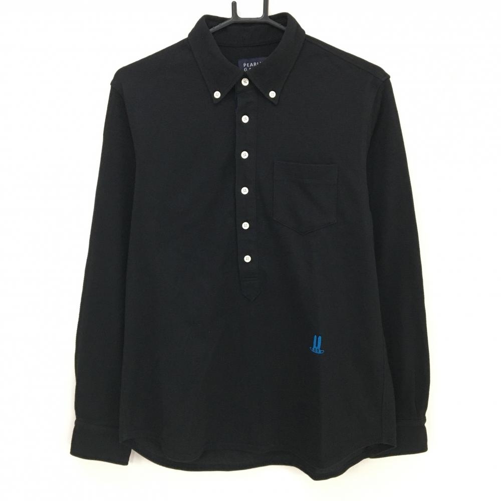 【美品】パーリーゲイツ 長袖ポロシャツ 黒 ボタンダウン 胸ポケット 襟色褪せ少 メンズ 5(L) ゴルフウェア PEARLY GATES