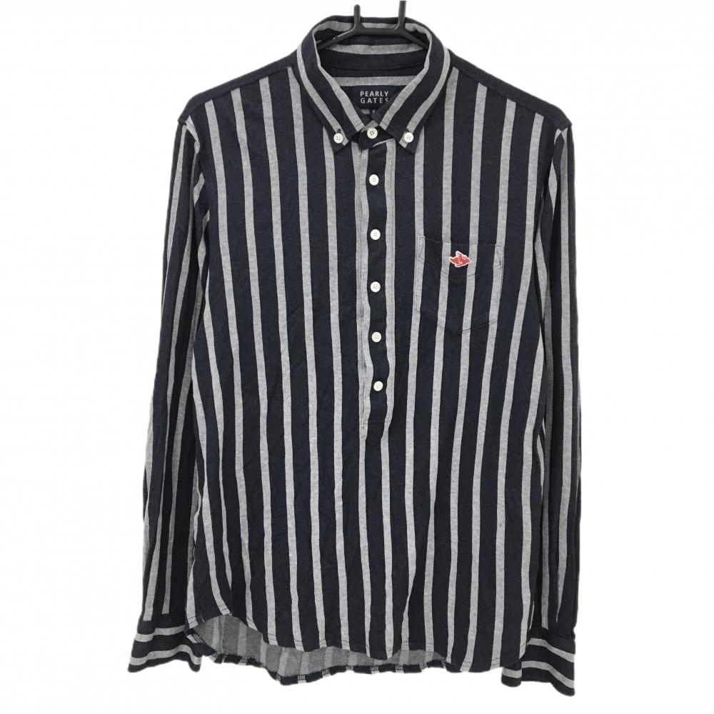 パーリーゲイツ 長袖ポロシャツ ネイビー×グレー ストラップ ボタンダウン メンズ 5(L) ゴルフウェア PEARLY GATES