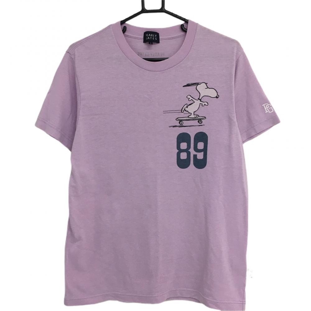 【美品】パーリーゲイツ×PEANUTS Tシャツ ライトパープル スヌーピー 日本製 メンズ 4(M) ゴルフウェア PEARLY GATES