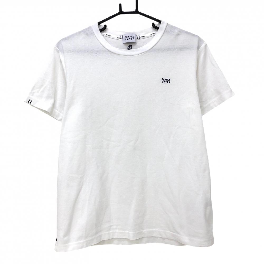 【美品】パーリーゲイツ Tシャツ 白 ロゴネイビー メンズ 4(M) ゴルフウェア 2023年モデル PEARLY GATES