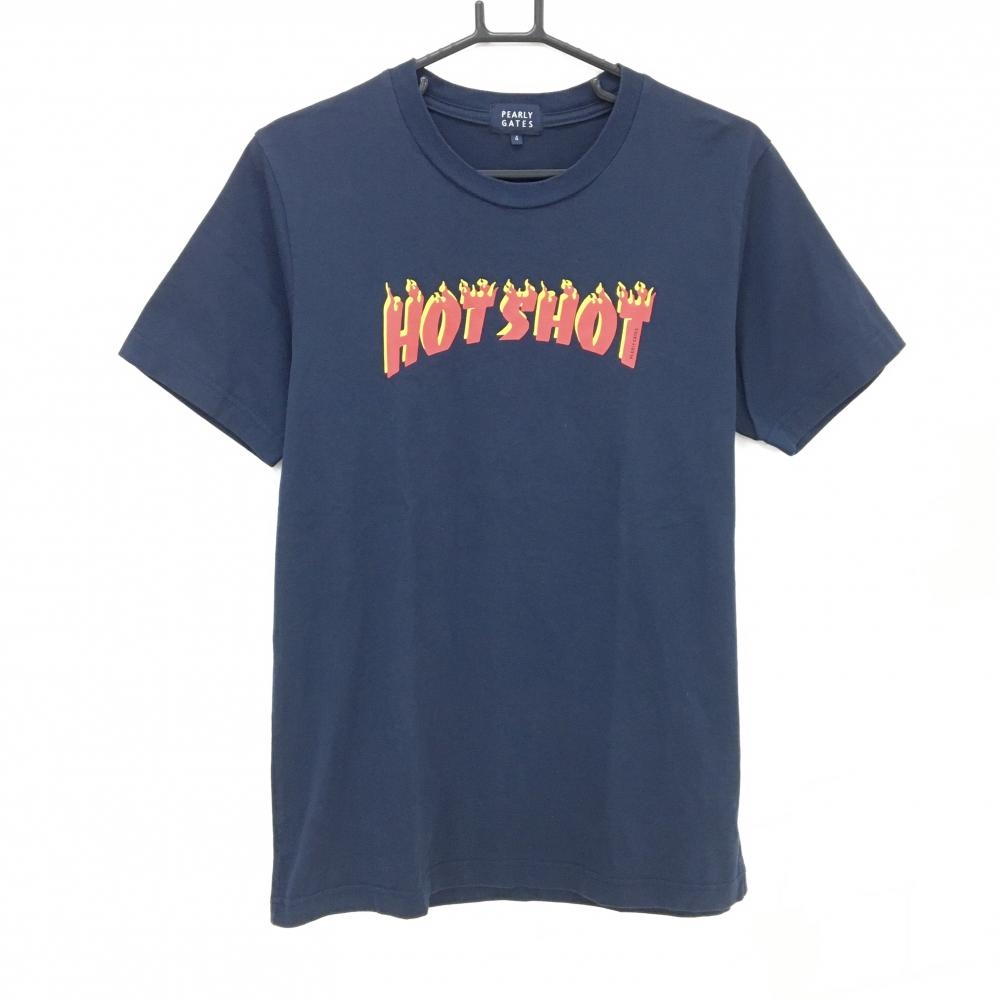 パーリーゲイツ Tシャツ ネイビー×レッド フロントプリント メンズ 4(M) ゴルフウェア PEARLY GATES