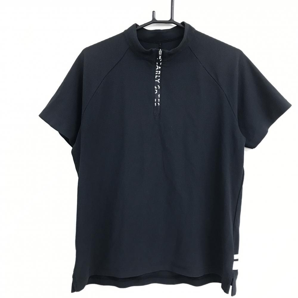 PGGパーリーゲイツ 半袖シャツ ネイビー×白 ハーフジップ 後裾ロゴ  メンズ 5(L) ゴルフウェア PEARLY GATES