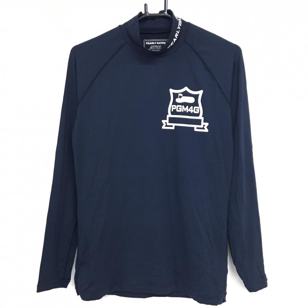 【美品】パーリーゲイツ ハイネックインナーシャツ ダークネイビー×白 ナイロン混  メンズ 5(L) ゴルフウェア PEARLY GATES