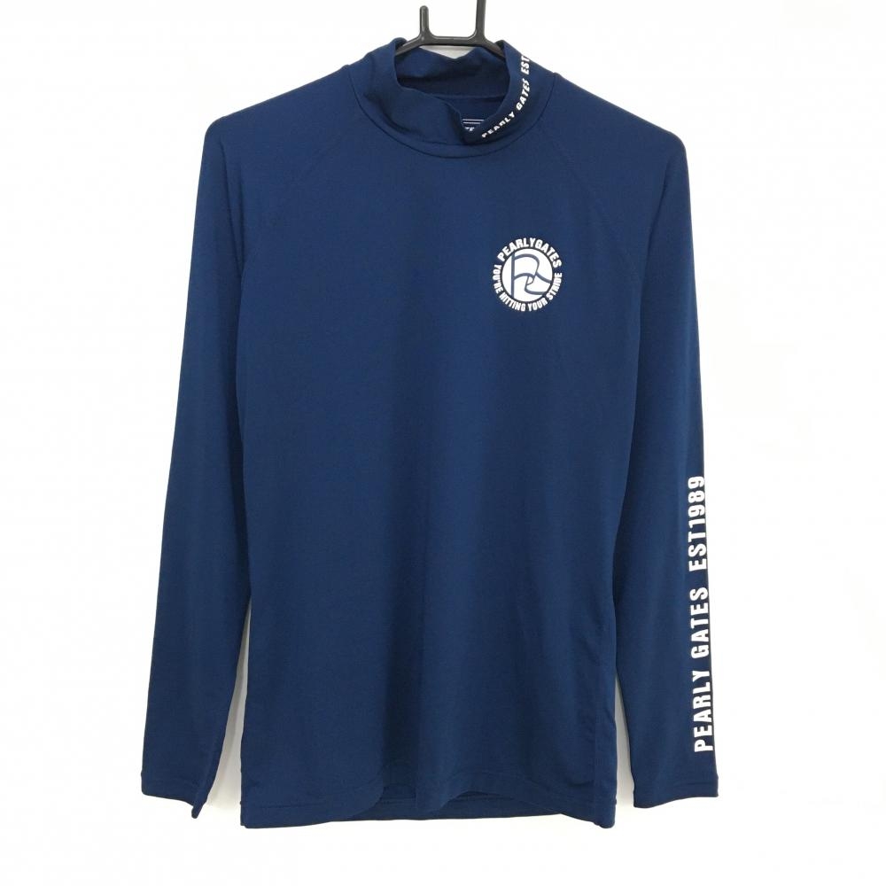 【美品】パーリーゲイツ ハイネックインナーシャツ ネイビー ロゴ白 ストレッチ メンズ 4(M) ゴルフウェア PEARLY GATES