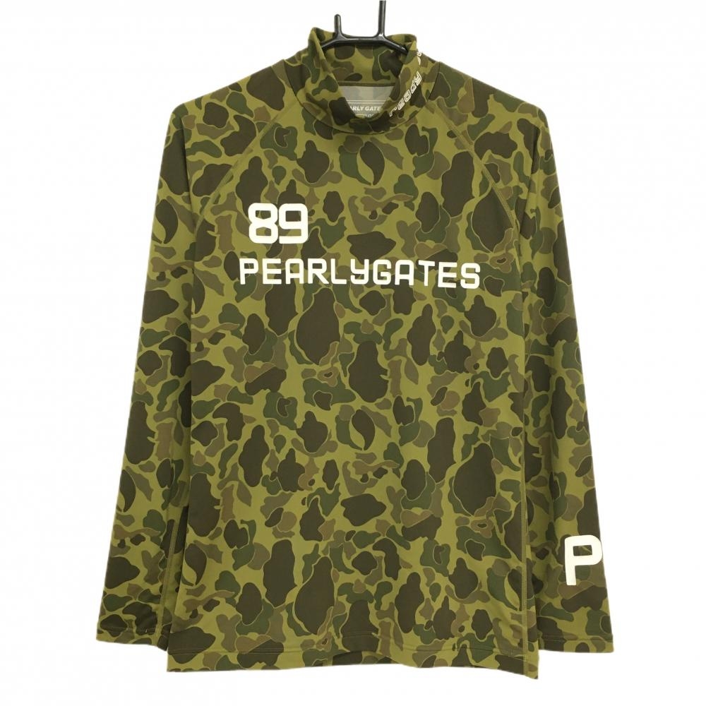 【超美品】パーリーゲイツ ハイネックインナーシャツ カーキ×ダークブラウン 迷彩風 カモフラ メンズ 4(M) ゴルフウェア PEARLY GATES