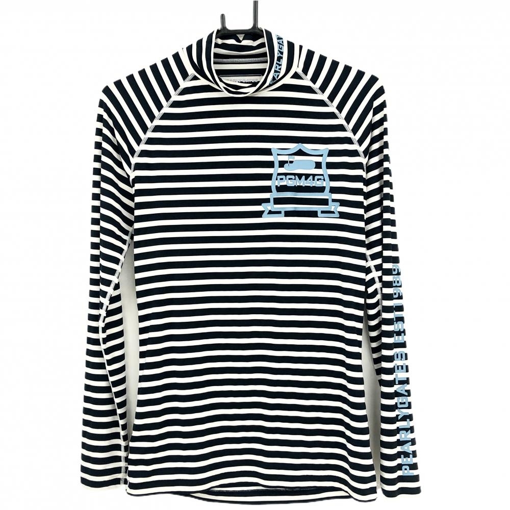 【美品】パーリーゲイツ ハイネックインナーシャツ 白×黒 ボーダー メンズ 4(M) ゴルフウェア PEARLY GATES