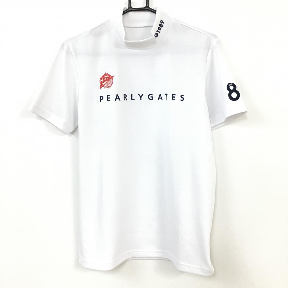 【新品】2020年＊PEARLY GATES パーリーゲイツ 半袖ハイネックシャツ 白×ネイビー 日本製 ロゴ刺しゅう メンズ 4(M) ゴルフウェア