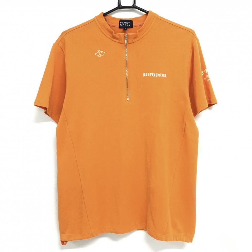 【美品】パーリーゲイツ 半袖ハイネックシャツ オレンジ ハーフジップ メンズ 5(L) ゴルフウェア PEARLY GATES