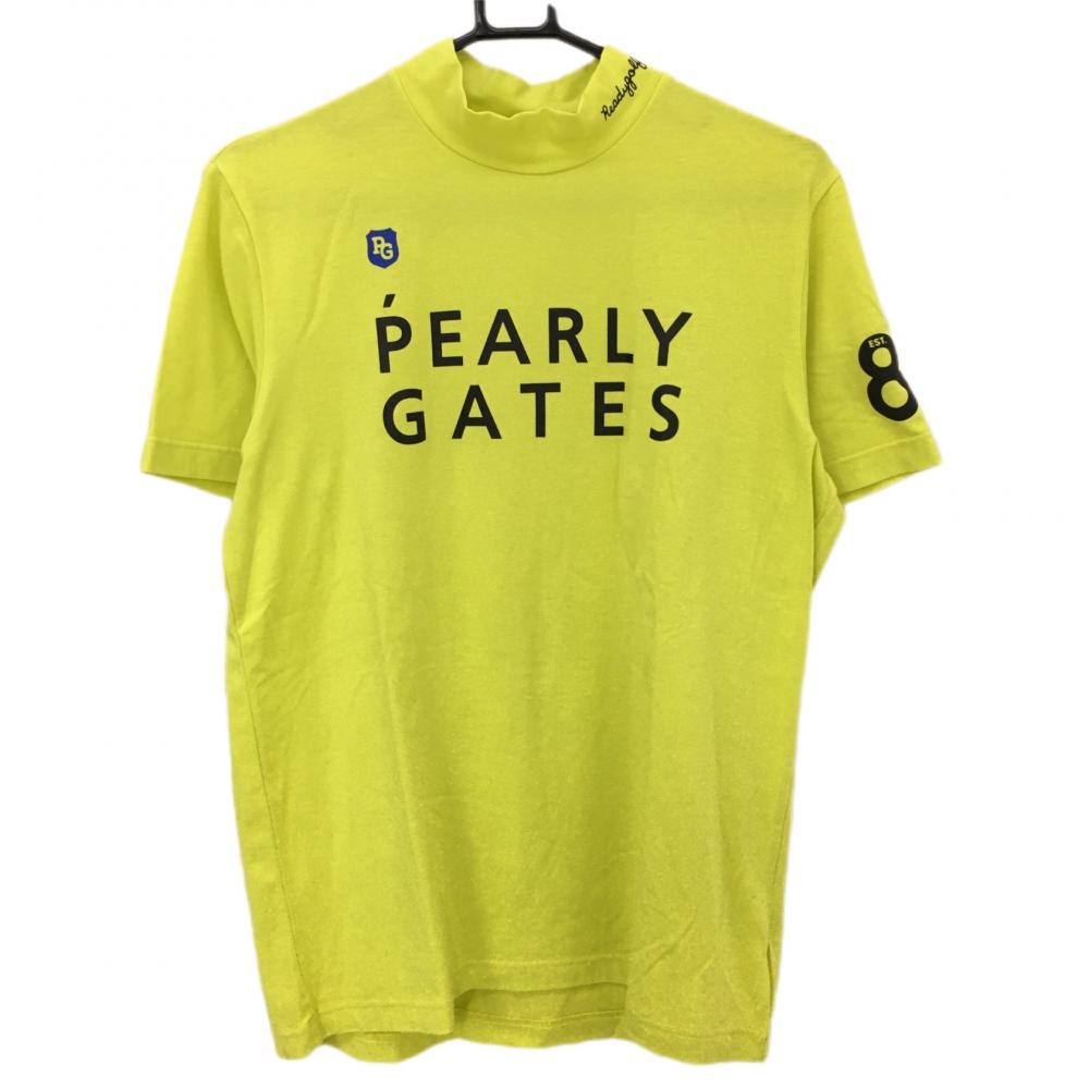 【超美品】パーリーゲイツ 半袖ハイネックシャツ イエロー×ダークネイビー  メンズ 5(LL) ゴルフウェア 2021年モデル PEARLY GATES