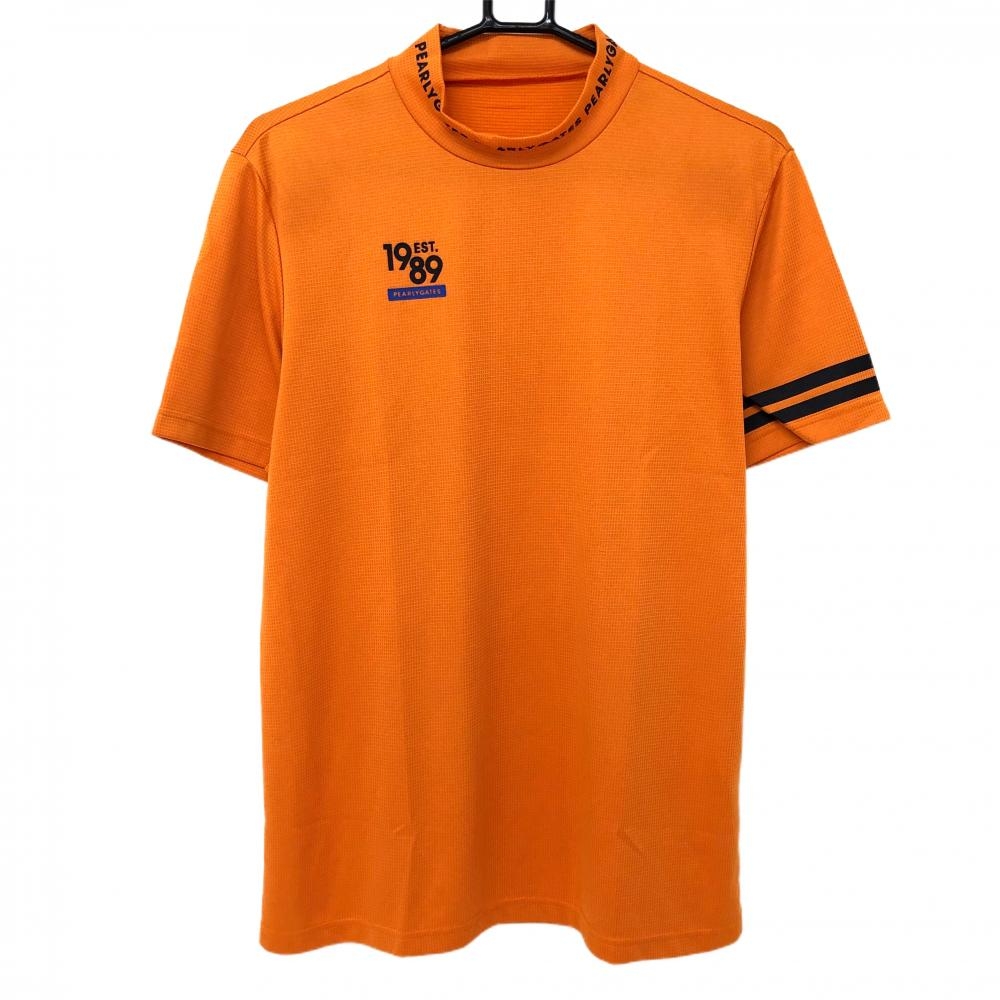 パーリーゲイツ 半袖ハイネックシャツ オレンジ×ネイビー ネックロゴ 織生地  メンズ 6(XL) ゴルフウェア PEARLY GATES