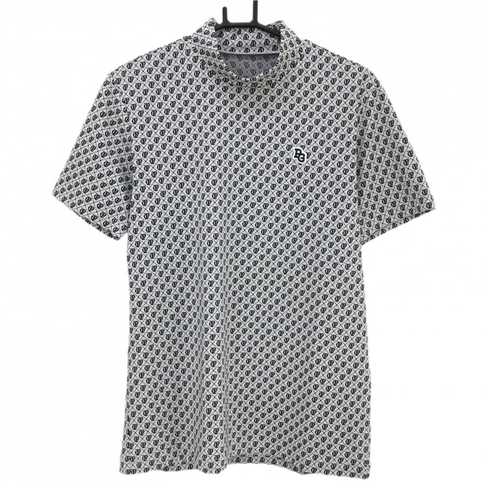 【超美品】パーリーゲイツ 半袖ハイネックシャツ 白×ネイビー 総柄 メンズ 5(L) ゴルフウェア 2024年モデル PEARLY GATES