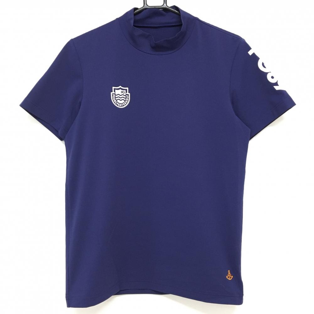 【超美品】パーリーゲイツ 半袖ハイネックシャツ パープルネイビー系×白 イカリ刺しゅう メンズ 4(M) ゴルフウェア PEARLY GATES