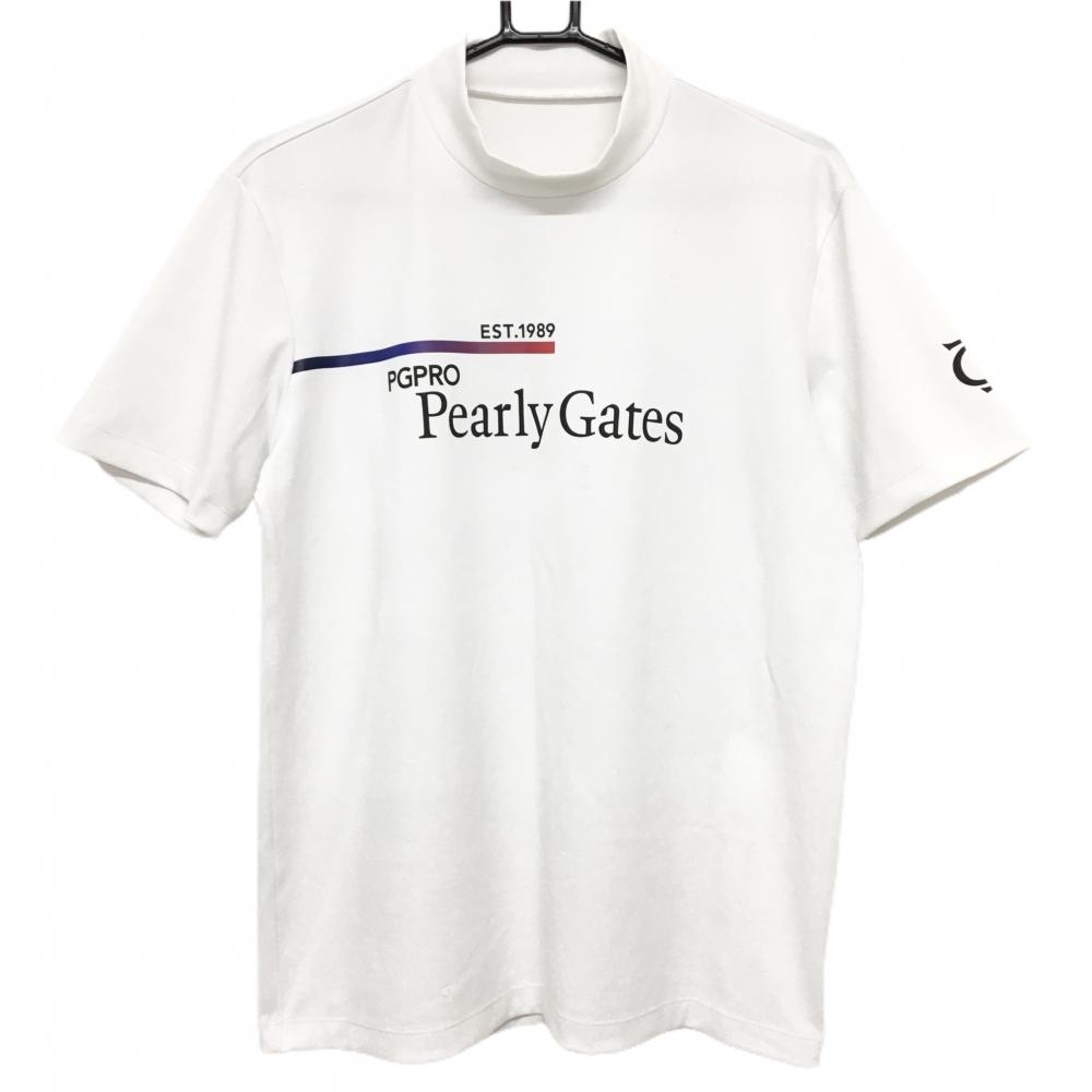 パーリーゲイツ 半袖ハイネックシャツ 白×黒 フロントロゴ メンズ 5(L) ゴルフウェア 2024年モデル PEARLY GATES