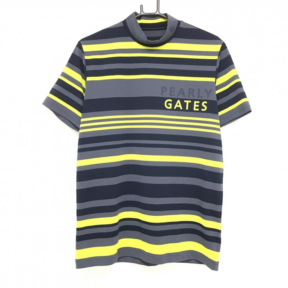 【超美品】パーリーゲイツ　半袖ハイネックシャツ グレー×ライムグリーン  メンズ 5(L) ゴルフウェア 2024年モデル PEARLY GATES