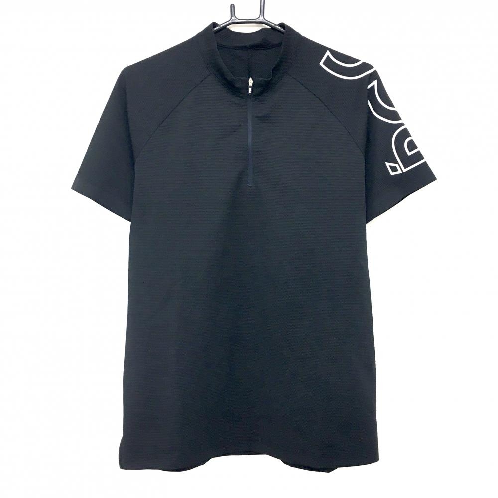 【超美品】PGGパーリーゲイツ 半袖ハイネックシャツ 黒 肩ビッグロゴ ハーフジップ  メンズ 4(M) ゴルフウェア PEARLY GATES