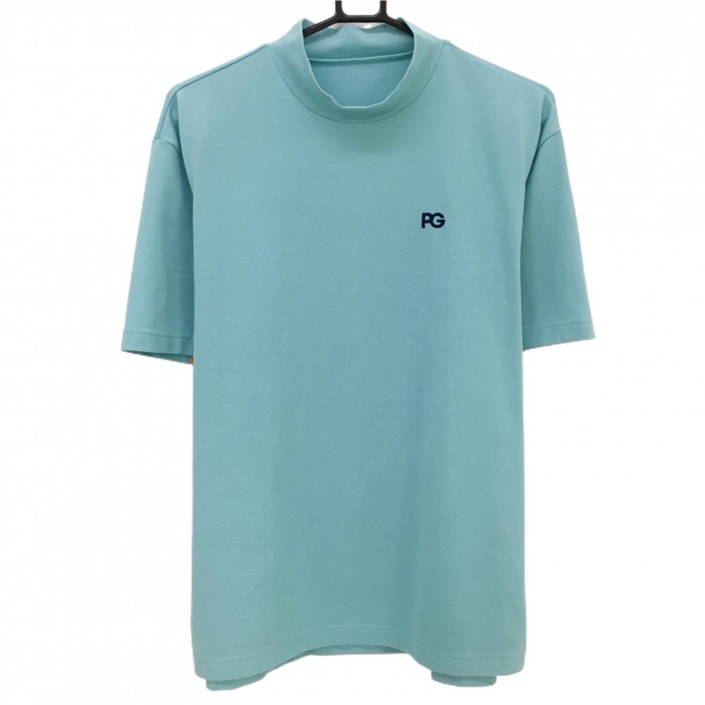 【超美品】パーリーゲイツ 半袖ハイネックシャツ ライトブルー×オレンジ 背面ロゴライン  メンズ 6(XL) ゴルフウェア PEARLY GATES
