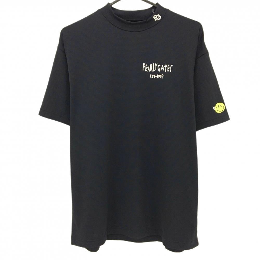 【超美品】パーリーゲイツ 半袖ハイネックシャツ ネイビー×白 背面ロゴ ニコちゃん  メンズ 5(L) ゴルフウェア 2024年モデル PEARLY GATES