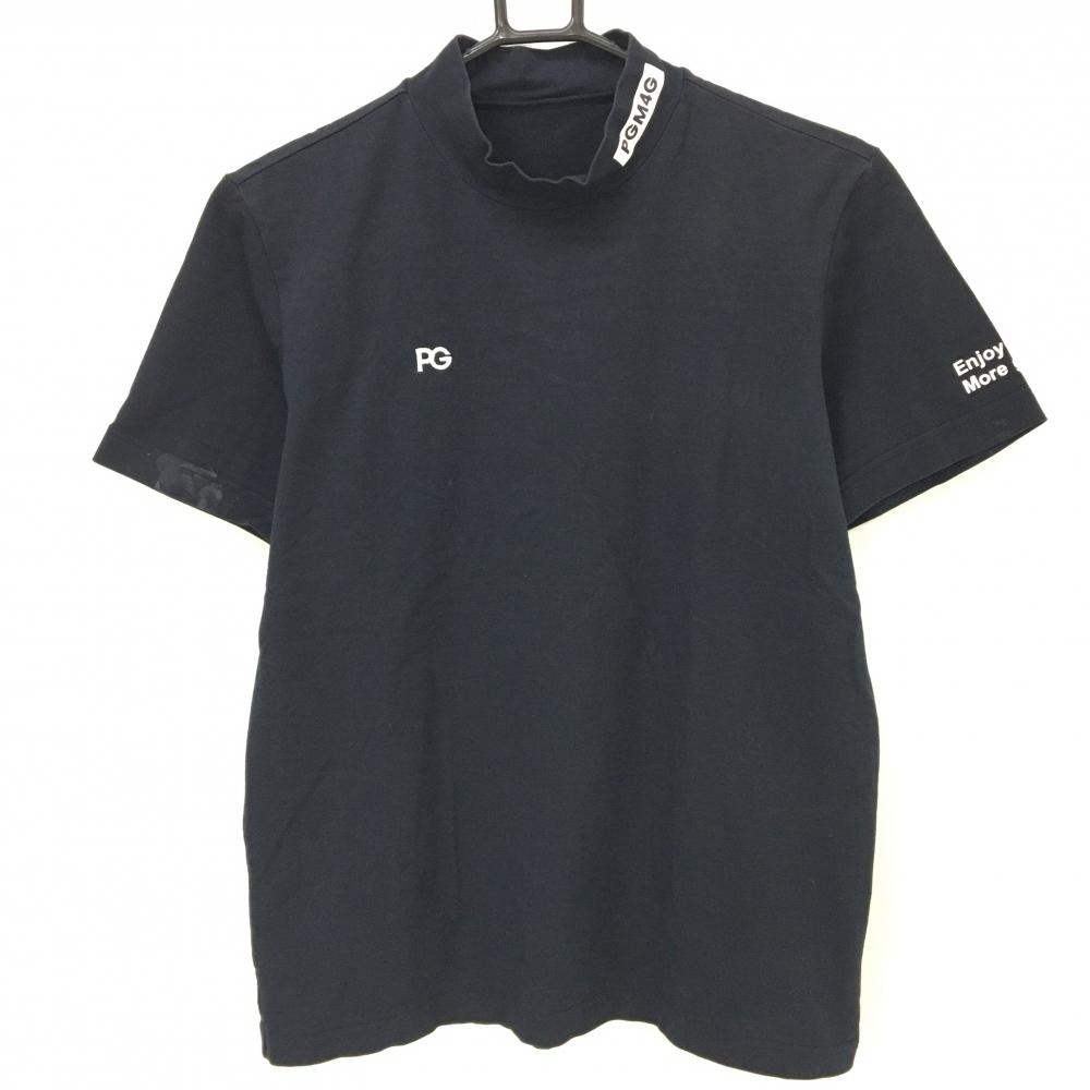 パーリーゲイツ 半袖ハイネックシャツ 黒×白 背面ビッグロゴ メンズ 4(M) ゴルフウェア PEARLY GATES