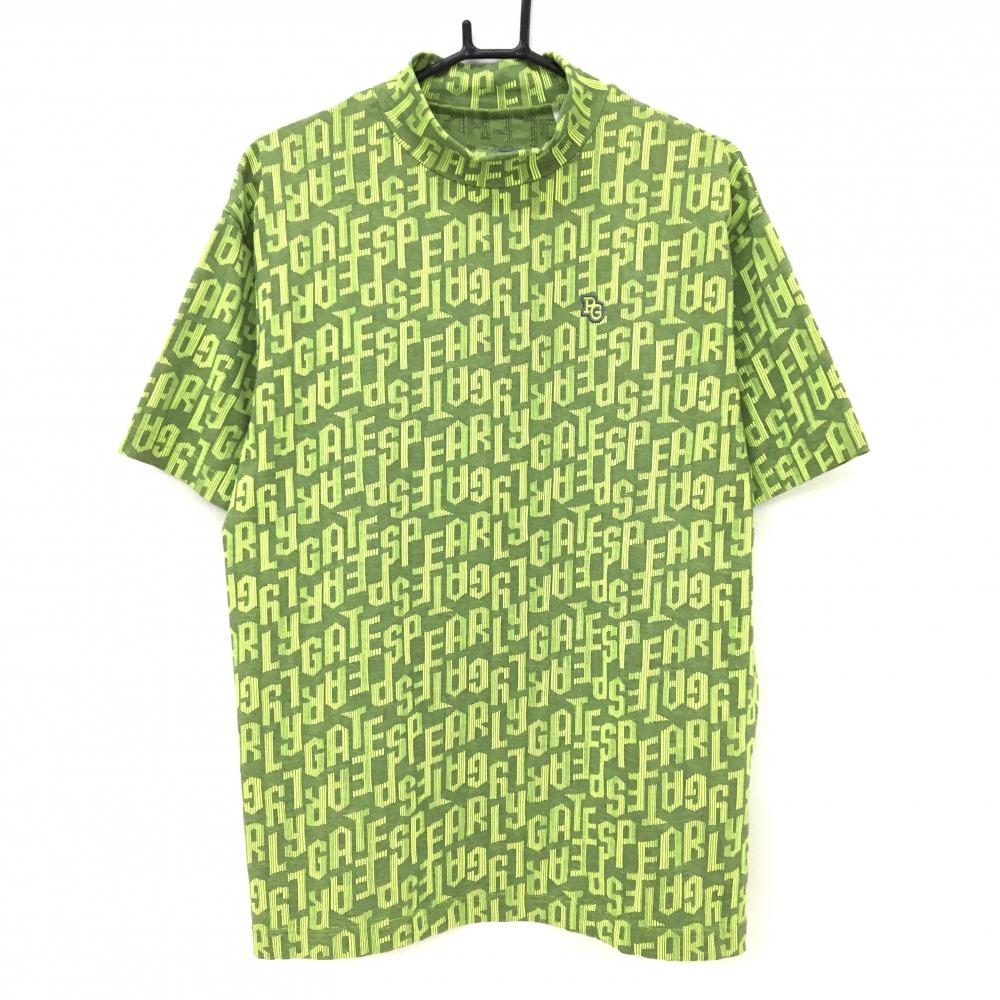 【超美品】パーリーゲイツ 半袖ハイネックシャツ グレー系×グリーンイエロー系  メンズ 5(L) ゴルフウェア 2024年モデル PEARLY GATES