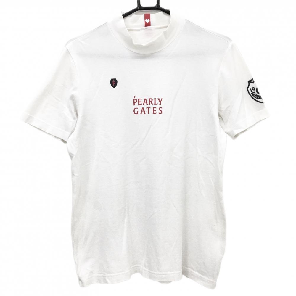 パーリーゲイツ 半袖ハイネックシャツ 白 胸ロゴプリント メンズ 4(M) ゴルフウェア PEARLY GATES