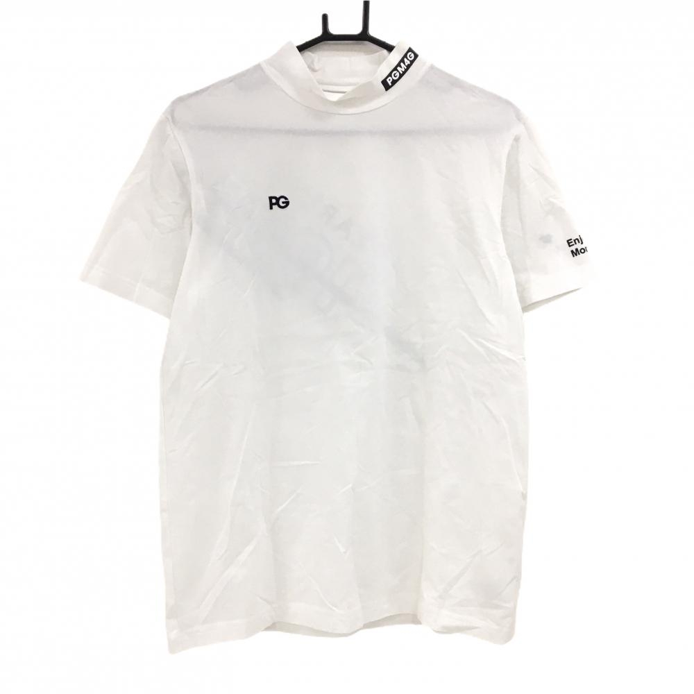 【超美品】パーリーゲイツ 半袖ハイネックシャツ 白×ネイビー バックプリント  メンズ 5(L) ゴルフウェア PEARLY GATES