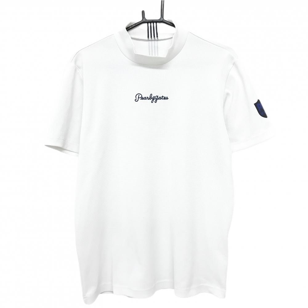 パーリーゲイツ 半袖ハイネックシャツ 白 フロントロゴネイビー  メンズ 5(L) ゴルフウェア PEARLY GATES