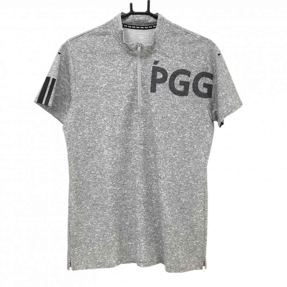 【超美品】PGGパーリーゲイツ 半袖ハイネックシャツ 杢グレー ハーフジップ ロゴ メンズ 5(L) ゴルフウェア PEARLY GATES