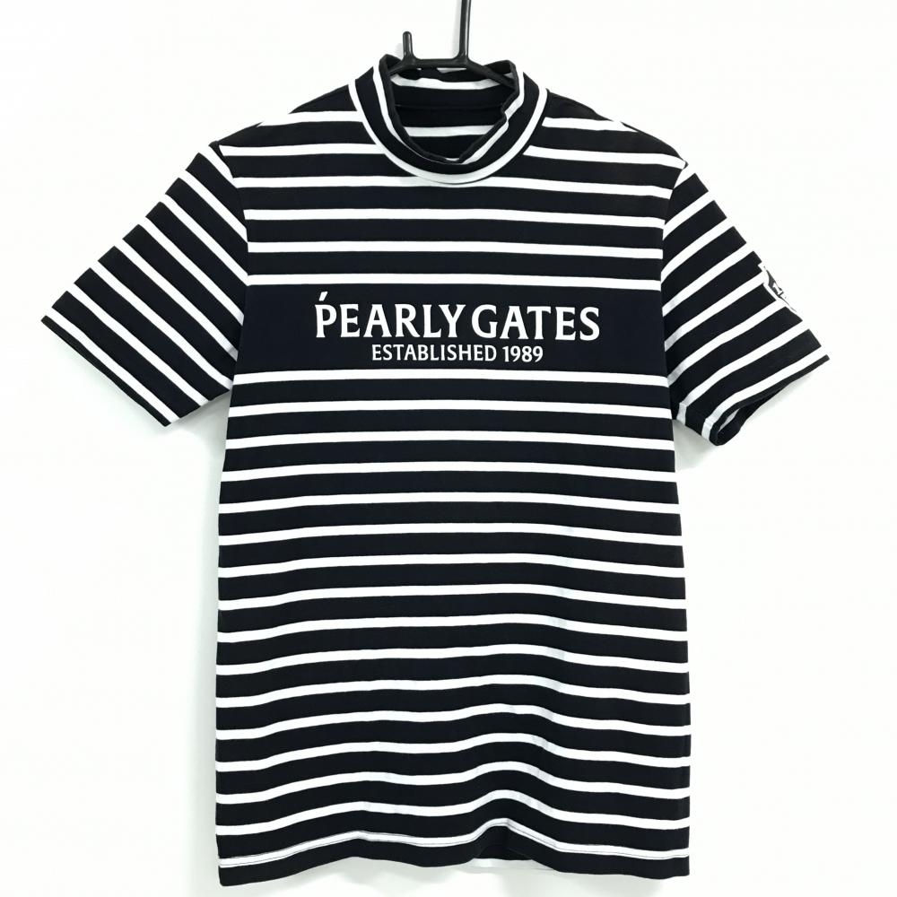 パーリーゲイツ 半袖ハイネックシャツ ネイビー×白 ボーダー メンズ 4(M) ゴルフウェア PEARLY GATES