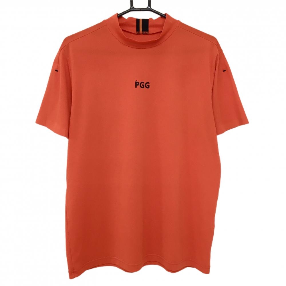 【超美品】PGGパーリーゲイツ 半袖ハイネックシャツ オレンジ×黒 胸ロゴプリント  メンズ 6(XL) ゴルフウェア PEARLY GATES