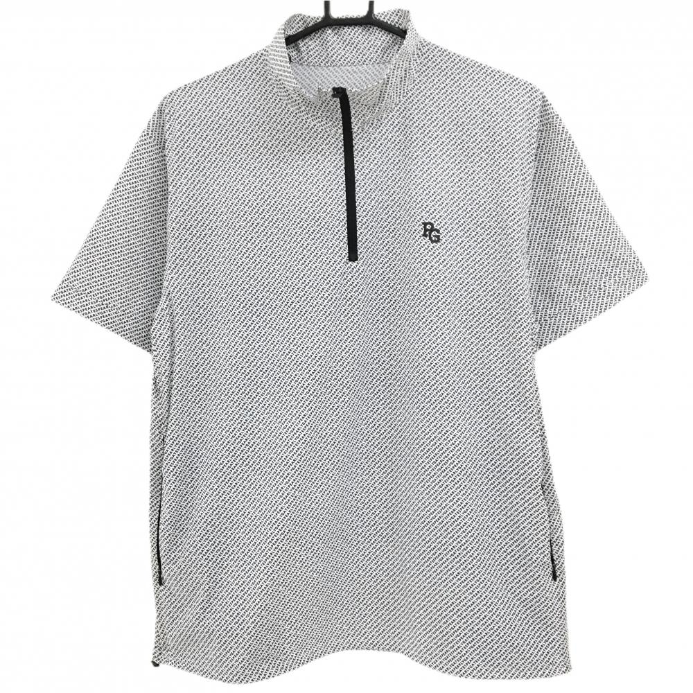 【新品】パーリーゲイツ 半袖ハイネックシャツ 白×黒 ロゴ総柄 ハーフジップ メンズ 4(M) ゴルフウェア 2026年モデル PEARLY GATES