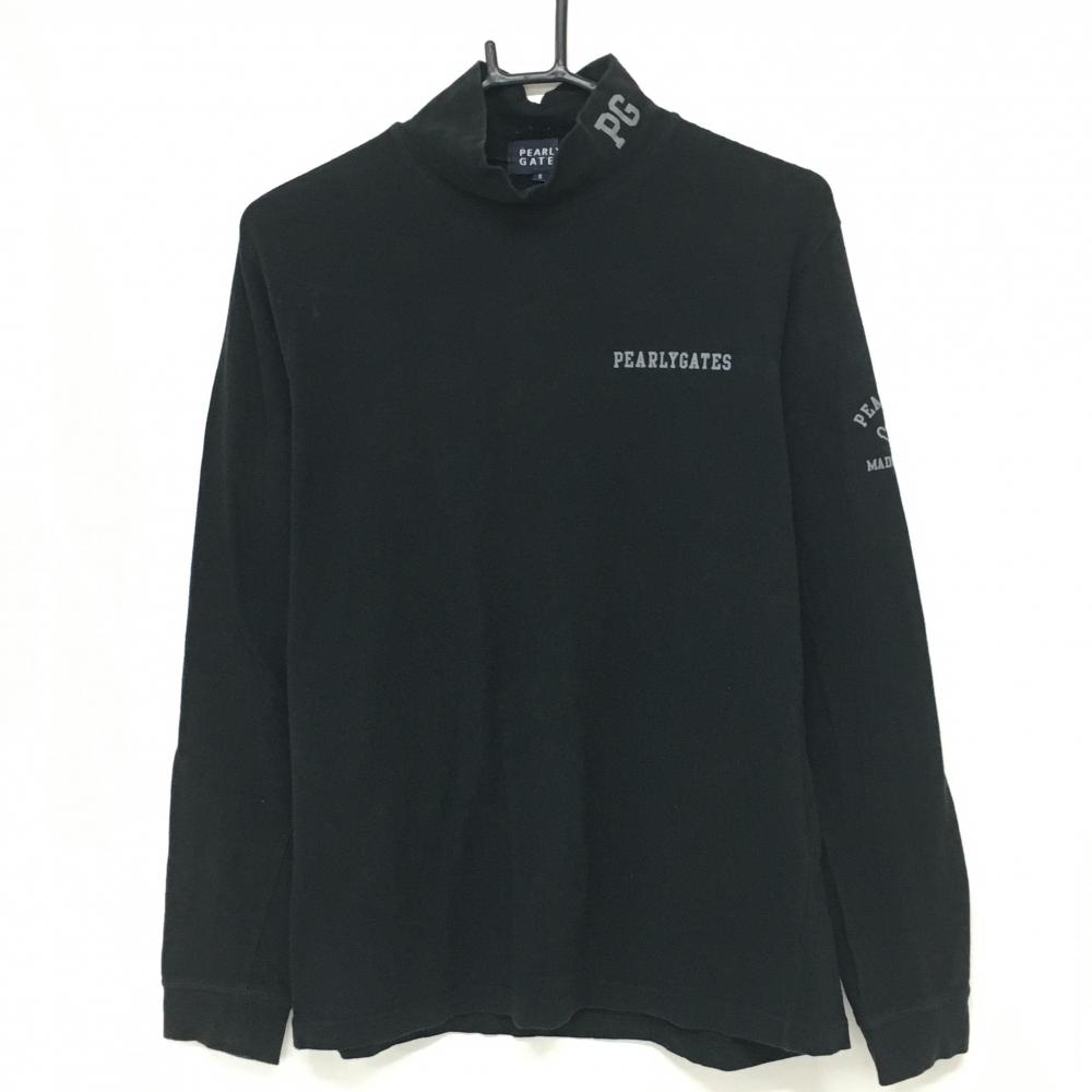 パーリーゲイツ 長袖ハイネックシャツ 黒×グレー 微起毛素材 ロゴプリント メンズ 5(L) ゴルフウェア PEARLY GATES