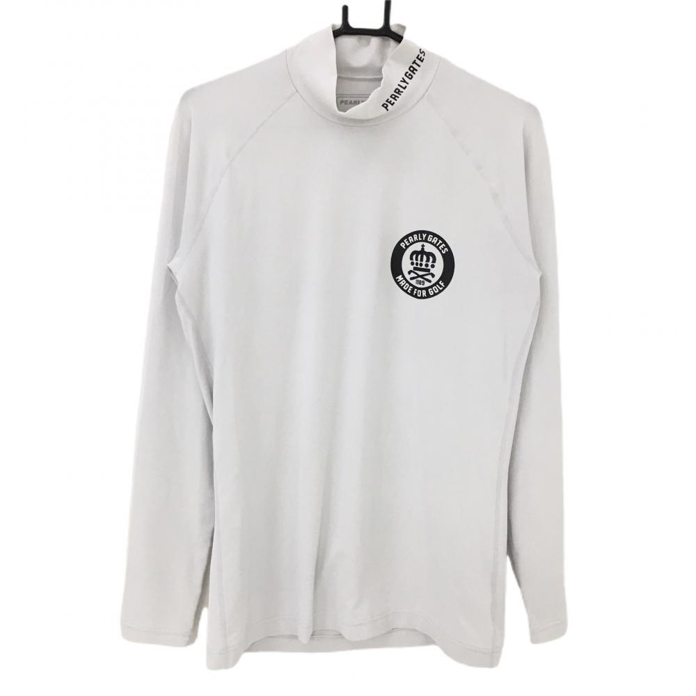 パーリーゲイツ 長袖ハイネックシャツ オフホワイト×黒 ネックロゴ インナー メンズ 5(L) ゴルフウェア PEARLY GATES