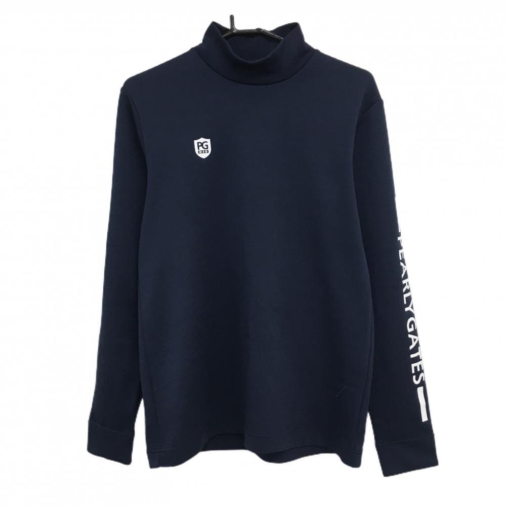 パーリーゲイツ 長袖ハイネックシャツ ネイビー×白 袖ロゴ メンズ 5(L) ゴルフウェア PEARLY GATES