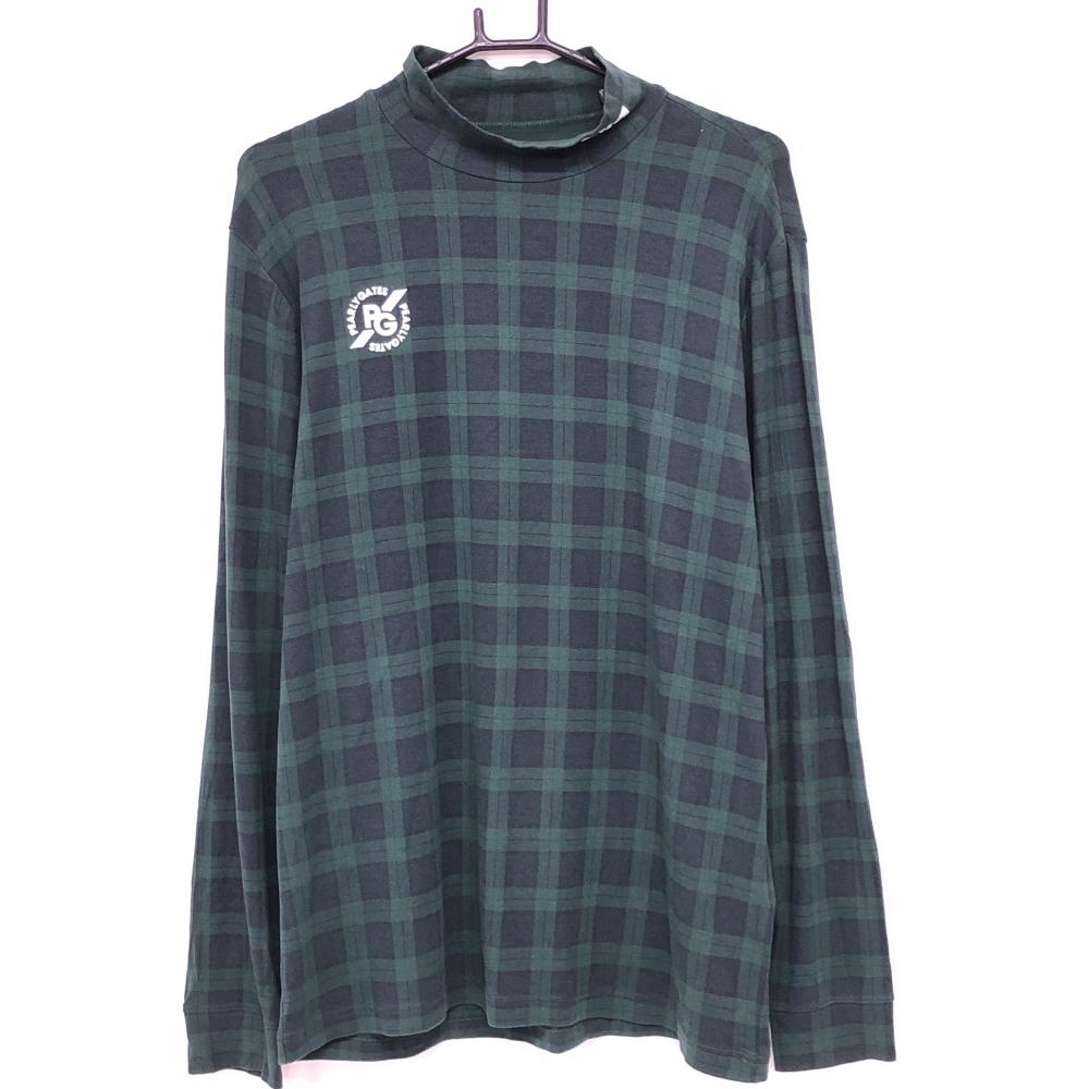 パーリーゲイツ 長袖ハイネックシャツ グリーン×ネイビー チェック 微起毛 メンズ 6(XL) ゴルフウェア PEARLY GATES