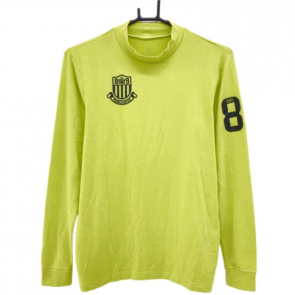 パーリーゲイツ 長袖ハイネックシャツ ライムグリーン系×黒 胸元ロゴ メンズ 3(S) ゴルフウェア PEARLY GATES