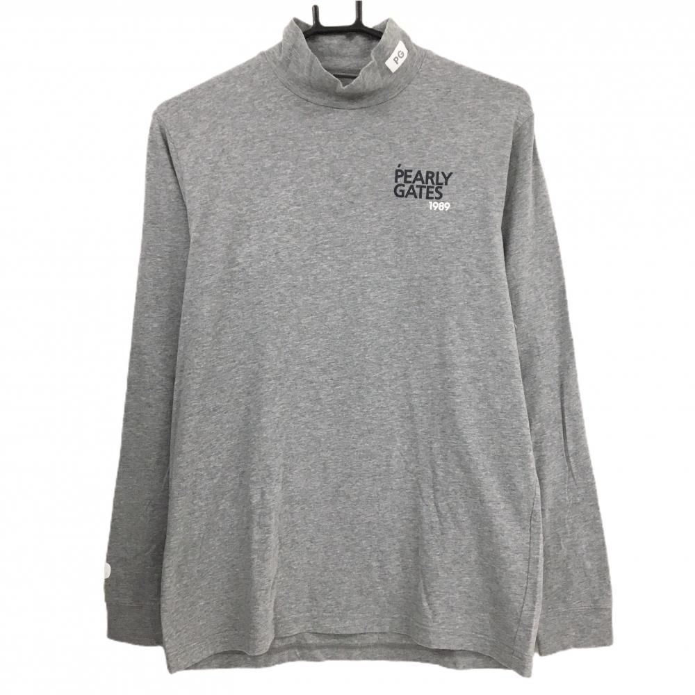 【美品】パーリーゲイツ 長袖ハイネックシャツ 杢グレー 背面プリント  メンズ 5(L) ゴルフウェア 2024年モデル PEARLY GATES