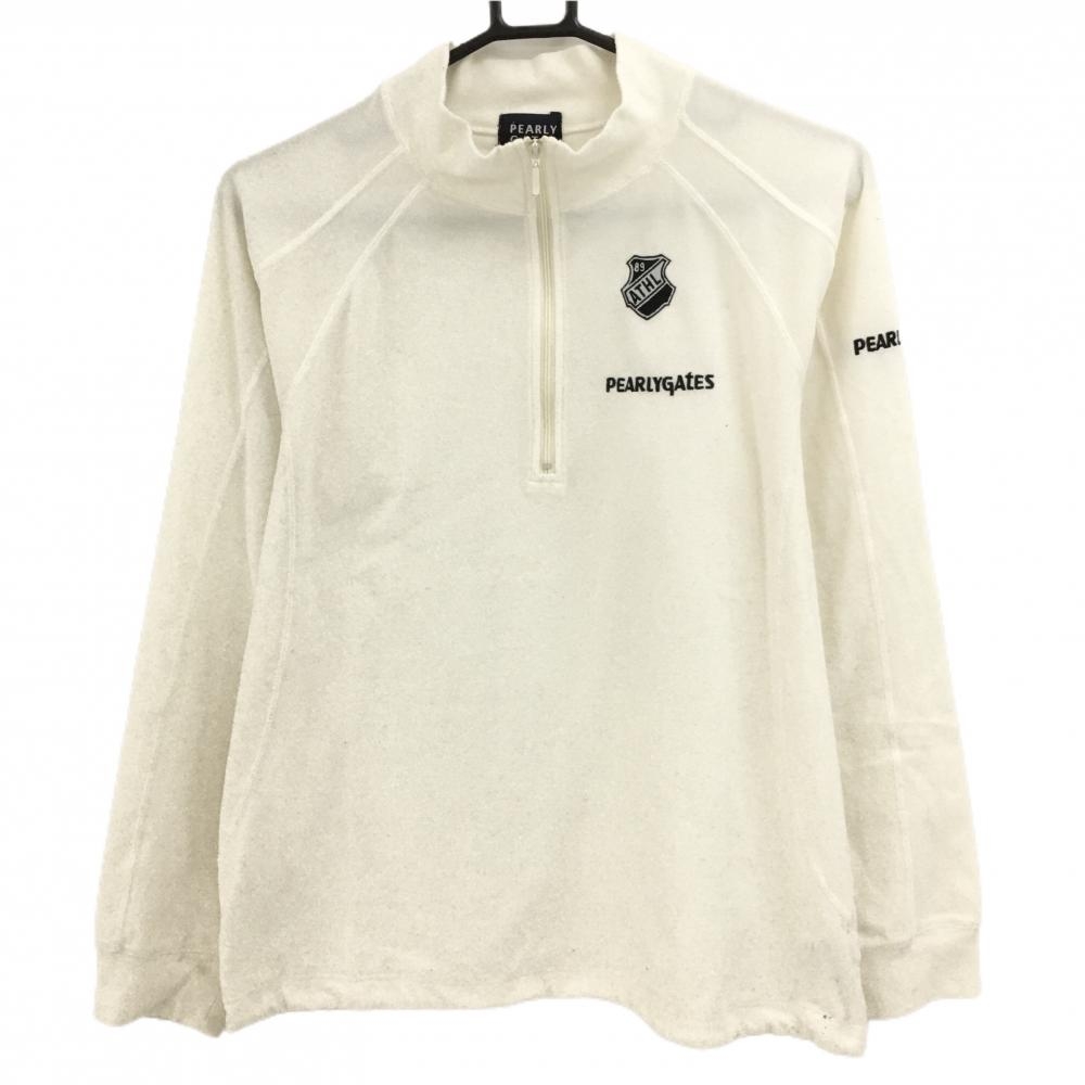 パーリーゲイツ 長袖ハイネックシャツ 白×黒 ハーフジップ 微起毛 メンズ 4(M) ゴルフウェア PEARLY GATES