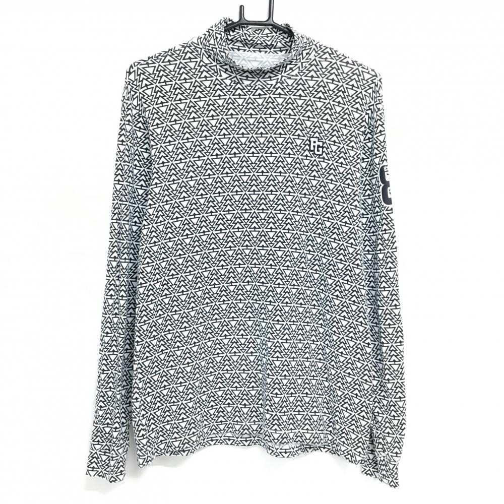 【美品】パーリーゲイツ 長袖ハイネックシャツ 白×ダークネイビー 総柄 袖ナンバリング メンズ 5 ゴルフウェア PEARLY GATES