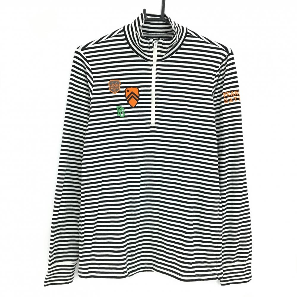 【美品】パーリーゲイツ 長袖ハイネックシャツ 白×黒 ボーダー ハーフジップ 表微起毛  メンズ 4(M) ゴルフウェア PEARLY GATES
